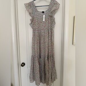 J Crew Smocked flutter-sleeve 100% cotton beach floral dress, Large, NWT